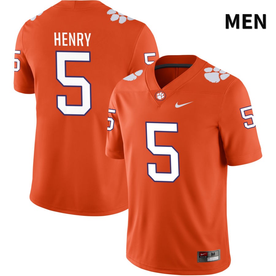 Men's Clemson Tigers K.J. Henry #5 College Orange NIL 2022 NCAA Authentic Jersey Top Quality CMT74N8N